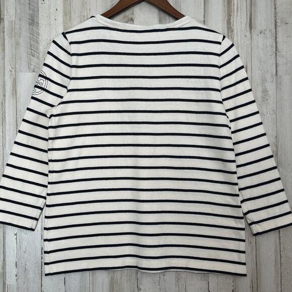 Tory Burch Sweater Top Medium White Blue Stripe EUC Nautical Coastal 100% Cotton - Picture 2 of 11